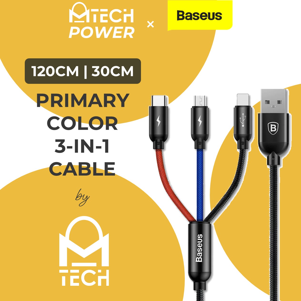 BASEUS Three Primary Colors 30CM 1.2M Multi Head End Ends 3 in 1 Cable Compatible with Phone  USB iP 13 12 5.4 6.7 Mini NEW SE 2020 2nd Gen 11 Pro Max Xs Xr 8 7 6 6S Plus iPd Micro USB Samsung Xiaomi 