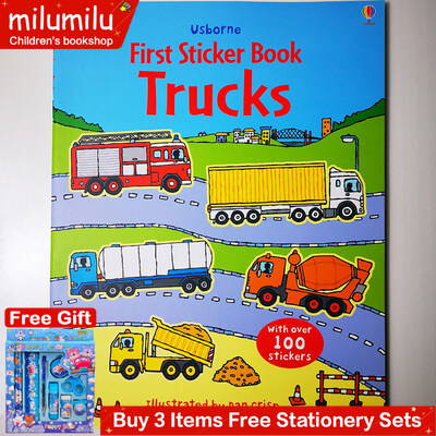 milumilu Usborne Original Popular Books First Sticker Book Trucks Colouring English Activity Picture Book for Kids