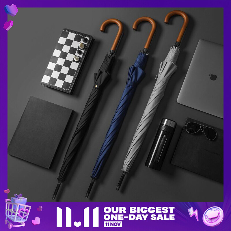 New Long Umbrella 8K Windproof Wooden Handle Large Men's Umbrella Rainproof High Quality Classic Business Umbrella Men's Brand Same Umbrella High Quality No Increase