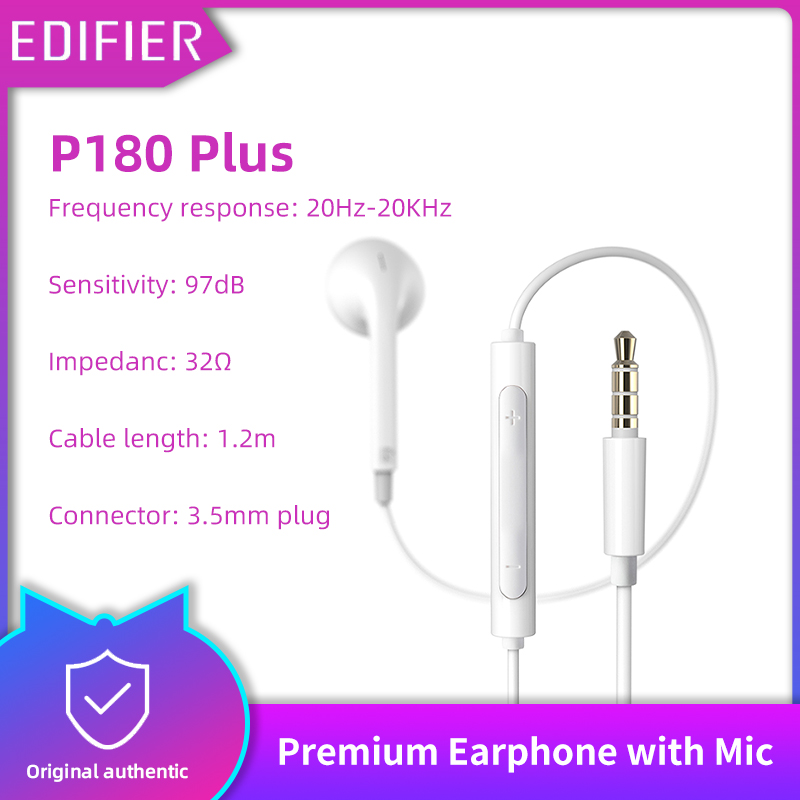 Edifier P180 Plus 3.5mm & TYPE-C (Hi-Res) Original Branded Sale Earphone Half in-ear Earbuds Build-in Microphone High Quality Bass Headphone Volume Control with 1 year warranty