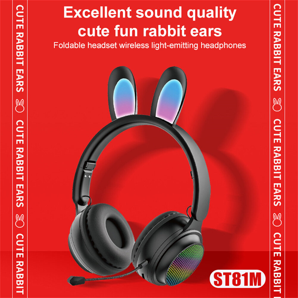 Original Soyto ST81M Light-up cartoon bunny headphones Cute bunny ears wireless headphones with microphone RGB LED Kids Girls stereo music Bluetooth headphones