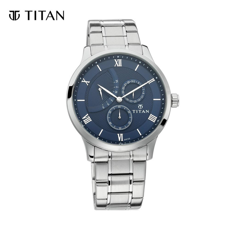 Titan Classique Retrogrades Navy Blue Dial Multifunction Stainless Steel Strap Men's Watch 90101SM01